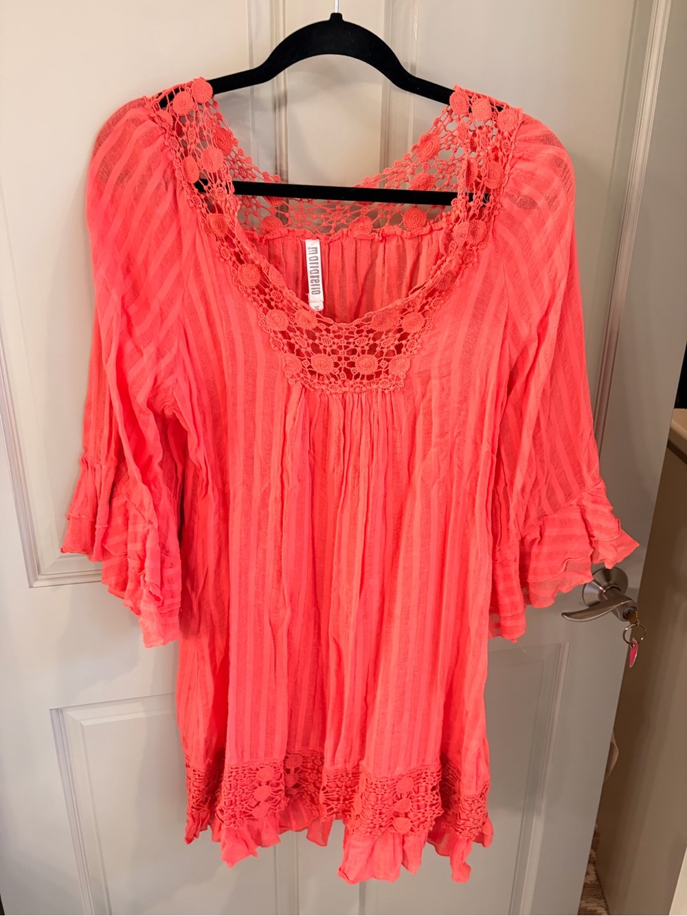 Modcloth Coral Crochet-Trim Mini Dress